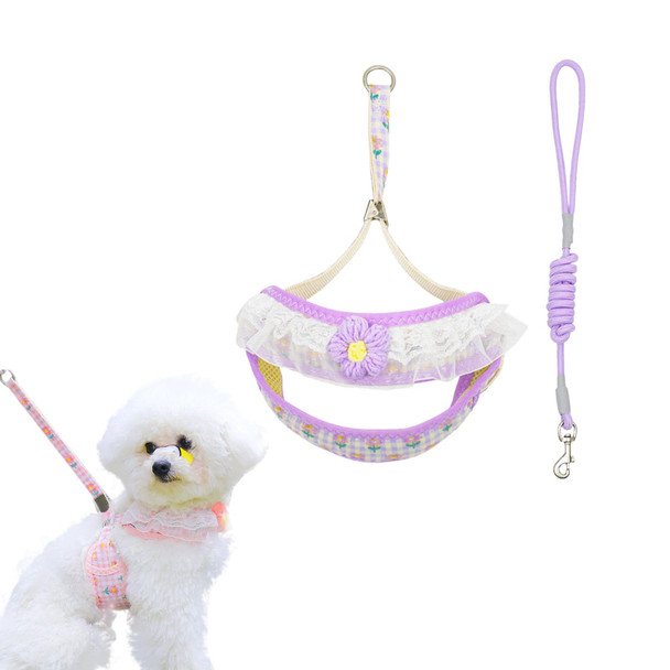 Annuoze Cat Harness Collar And Leash Set Sweet Lace Floral Kitten Collar Escape Proof Puppy Chest Harness Adjustable Cute Harness Leash Set For Cat Puppy Dog Outdoor Walking (Purple S)