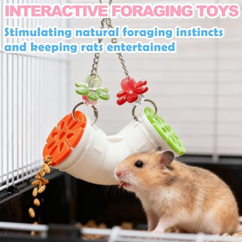 Anranmm Rat Enrichment Toys Interactive Foraging Toys For Birds Rat Cage Accessories Enrichment - Hanging Tube Treat Dispenser Slow Feeder For Small Animals Hamsters Rabbits And Parrots