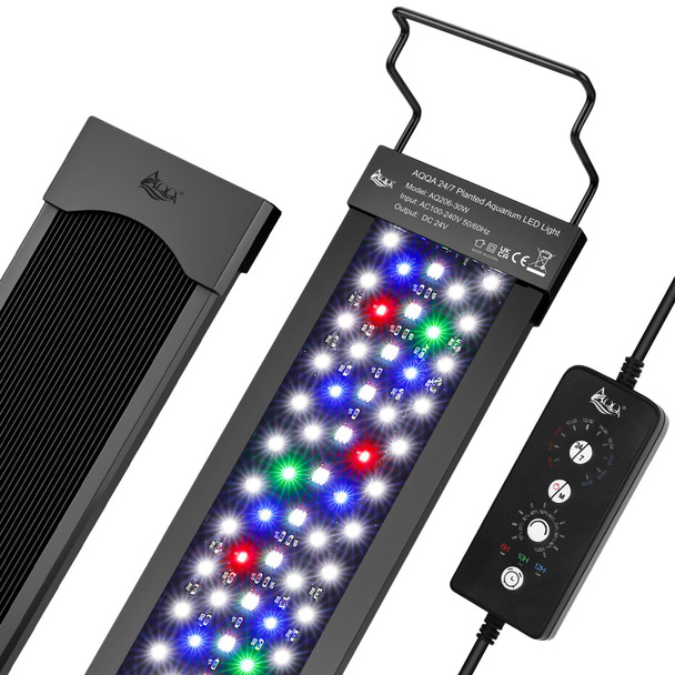 Aqqa Led Aquarium Light 24W For 12-18 Inch Fish Tank 24/7 Mode&Diy Mode Full Spectrum Fish Tank Light Ip68 Waterproof High Lumen Aquarium Plant Light Adjustable Brightness/Timer Memory Function