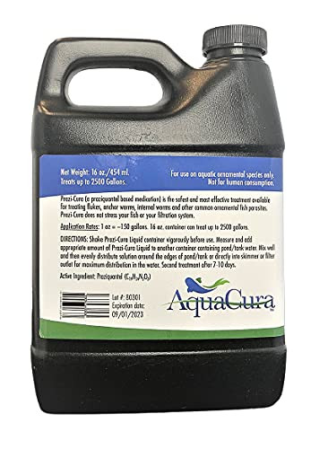 Aquacura Prazi-Cura Liquid - Safest Most Effective Parasite Treatment For Koi And Aquarium Fish Treats Up To 2500 Gallons.