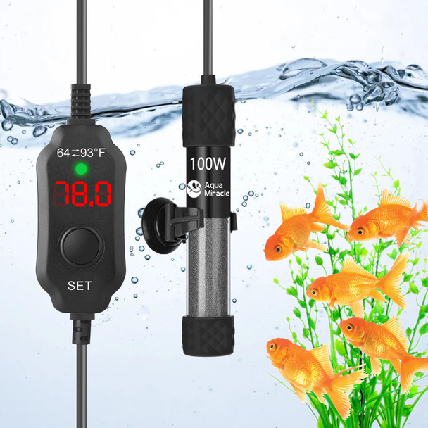 Aquamiracle Aquamiralce 15W Aquarium Heater With Compact Size Submersible Fish Tank Heater With Led Digital Display Thermostat Adjustable Fish Heater Turtle Heater For 1-3 Gallon Tanks