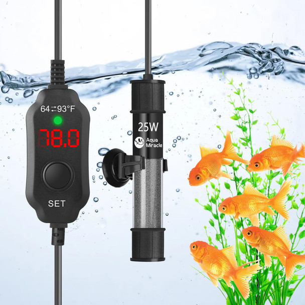 Aquamiracle Aquamiralce 15W Aquarium Heater With Compact Size Submersible Fish Tank Heater With Led Digital Display Thermostat Adjustable Fish Heater Turtle Heater For 1-3 Gallon Tanks
