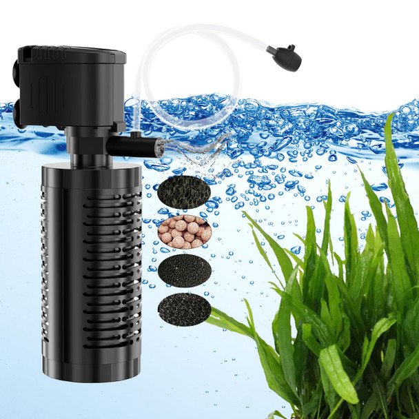 Aquamiracle True 4-Stage Fish Tank Filter In-Tank Submersible Aquarium Filter Internal Fish Filter With Aeration For 10-40 Gallon Aquariums