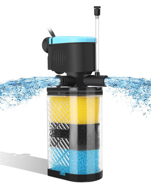 Aquamiracle Aquarium Filter 3-Stage In-Tank Filter Internal Fish Tank Filter Turtle Filter For 10-40 Gallon Fish Tanks With Dual Water Outlet & Aeration