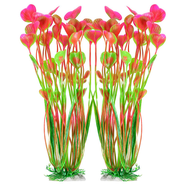 Aquaneat Artificial Fish Tank Plants Plastic Aquarium Accessories Large 15.5 Inch Purple Decorations 2Pcs