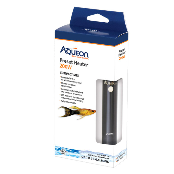 Aqueon Aquarium Fish Tank Preset Heater For Up To 75 Gallons 200 Watts