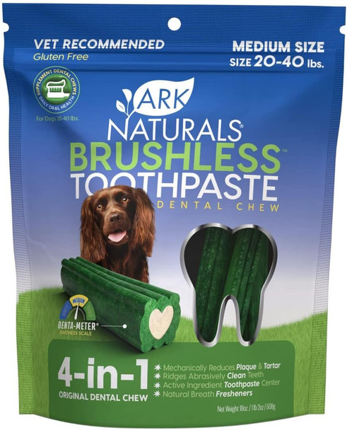 Ark Naturals Brushless Toothpaste Dog Dental Chews For Large Breeds Freshens Breath Helps Reduce Plaque & Tartar 18Oz 1 Pack