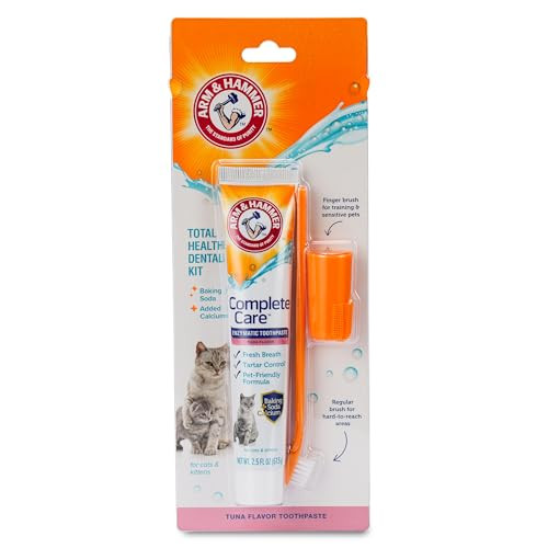 Arm & Hammer Complete Care Dog Dental Kit Tuna Flavor Enzymatic Dog Toothpaste Toothbrush & Finger Brush Baking Soda + Calcium Enhanced Formula 2.5Oz