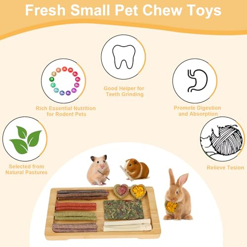 Artkida 65Pcs Rabbit Bunny Guinea Pig Chew Toys Treats Chinchilla Hamster Chews Toys For Teeth Timothy Hay Chips Treats Sticks For Rabbit Guinea Pig Chinchilla Hamster Rat