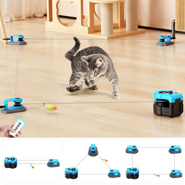 Asfrost D Interactive Cat Toy For Indoor Cats Auto/Manual Control Diy Cat Feather Mouse Toy Treadmill For Bored Kitten Puppy Play Chase Run Exercise Hunting Mental Stimulation-Sky Blue