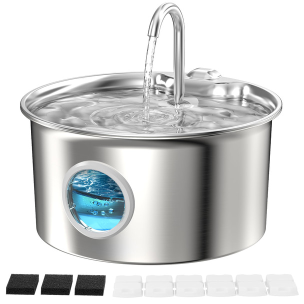 Atmziqxr Cat Water Fountain Stainless Steel: Cat Fountain For Drinking - 88Oz/2.6L Pet Water Fountain For Cats Indoor - Quiet Cats Water Bowl Dispenser - Pets Feeding & Watering Supplies - For Small Animals