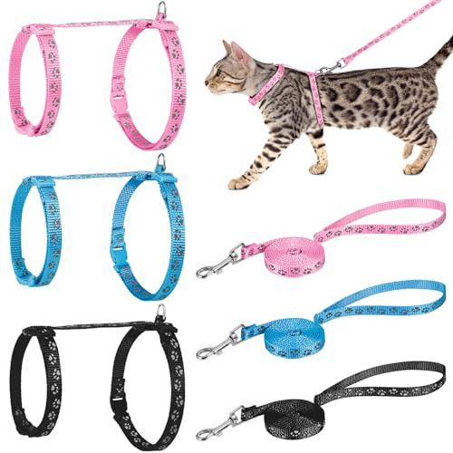Auidy_6Txd 3 Pack Cat Harness And Leash Reflective Cat Harness Escape Proof For Walking Adjustable Kitten Harness For Small Medium Cats