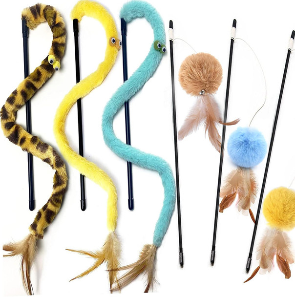Azoffyiu Cat Toys For Indoor ToysRainbow Cat Wand ToysFeather Flips Plush Ball Cat ToysInteractive Feather Toy For Teaser Play And Chase Exercise With Kitten 6 Pack
