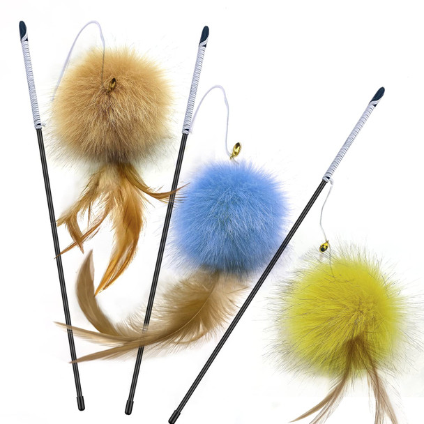 Azoffyiu Cat Toys For Indoor ToysRainbow Cat Wand ToysFeather Flips Plush Ball Cat ToysInteractive Feather Toy For Teaser Play And Chase Exercise With Kitten 6 Pack