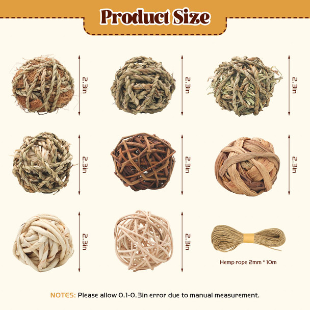 Bac-Kitchen 17 Pcs Bunny Chew Grass Balls Hangable Natural Handmade Enrichment Toys For Teeth Grinding Enrichment Treats For Rodents Rabbits Guinea Pigs Chinchillas Hamsters Mice Rolling Chew Toys (2.4")