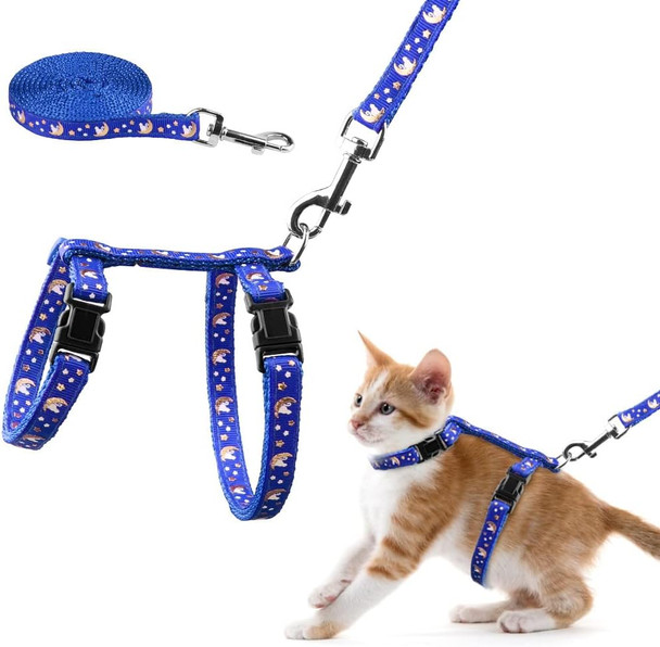Baeuppit Cat Harness And Leash Set Gold Moons Stars Soft Nylon Escape Proof Adjustable For Kittens Small Animals Glow In The Dark (Black)