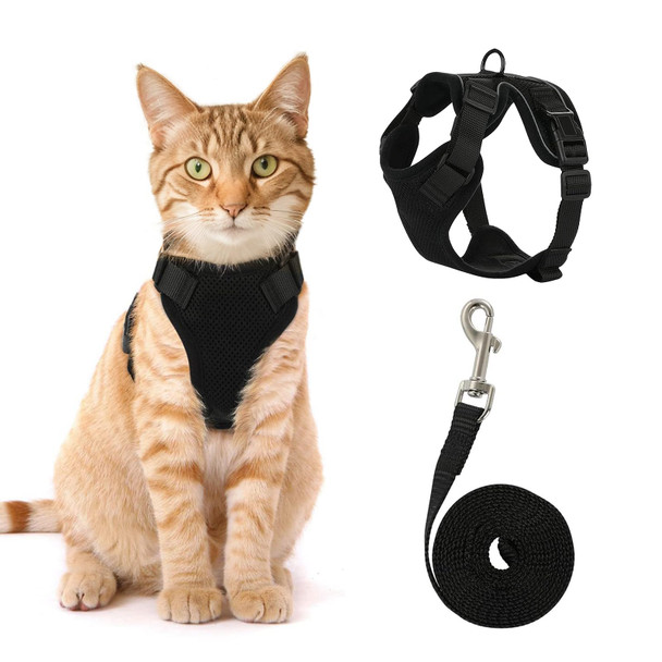 Bayfun Cat Harness And Leash SetEscape Proof Adjustable Cat HarnessSoft And Breathable Kitten Harness And Leash With Reflective Strips For Walking And Traveling(BlackS)