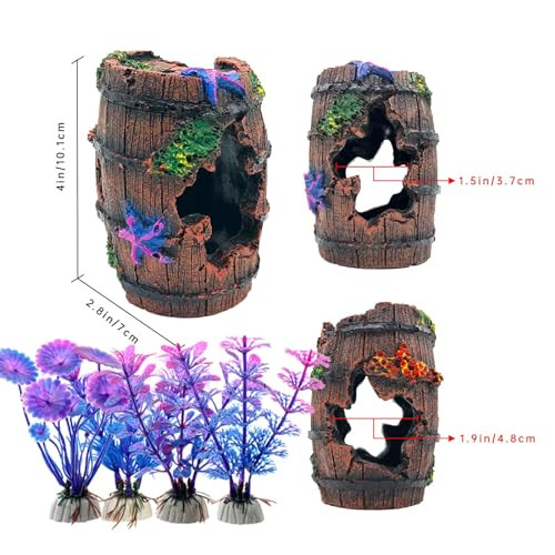 Bazayona Faeshoo Fish Tank Decoration Betta Fish Tank Decorations Accessories For Aquarium Tank Starfish Barrel X 1Pc Aquatic Plants X 4Pcs