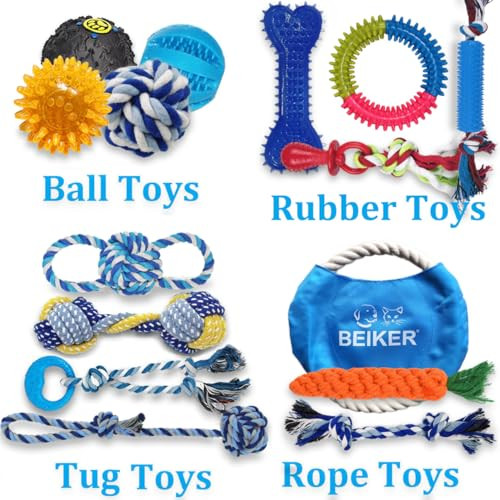 Beiker Dog Teething Chew Toys - 15 Pack Small Medium Breed Puppy Toy Variety Dogs Rope Chew Toys Bundle For Boredom Pet Interactive Squeaky Treat Dispensing Ball For Puppies