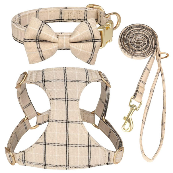 Beirui Cute Extra Small Dog Harness Collar And Leash Set With Bowtie Soft Adjustable Plaid Puppy Harness For Small Sized Dogs Cats Walks Parties And Photoshoots(GreenXxs:Chest 12-14")