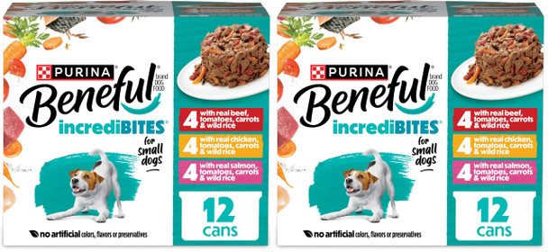 Beneful Purina Small Breed Wet Dog Food Variety Pack Incredibites With Real Beef Chicken And Salmon - (Pack Of 30) 3 Oz. Cans