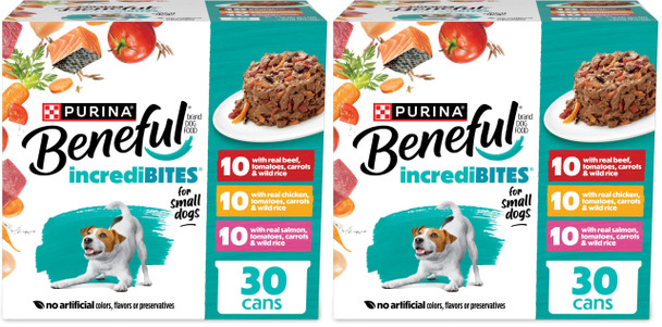 Beneful Purina Small Breed Wet Dog Food Variety Pack Incredibites With Real Beef Chicken And Salmon - (Pack Of 30) 3 Oz. Cans