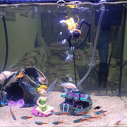 Bestgle Action Aquarium Ornament Undersea Treasure Chest Diver Live-Action Aerating Fish Tank Decorations Resin
