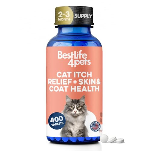 Bestlife4Pets Cat Itchy Skin Relief & Hair Loss Treatment Holistic Allergy Relief For Cats Calms Dry Skin Dandruff & Reduces Licking Scratching Patchy Matted And Shedding Fur 400 Easy To Use Pills