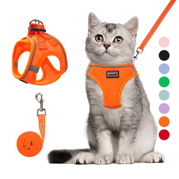 Betmaypet Cat Harness And Leash Set Soft And Breathable Vest With Reflective Strip Escape Proof Kitten Harness Easy To Wear For Cats Walking And Traveling (Purple M)