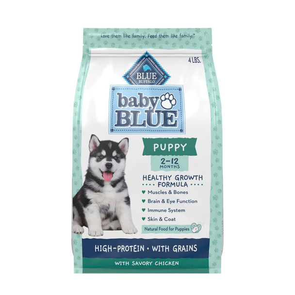 Blue Buffalo Baby Blue Natural Dry Food For Puppies Healthy Growth Formula With Dha Savory Chicken Recipe 4-Lb Bag
