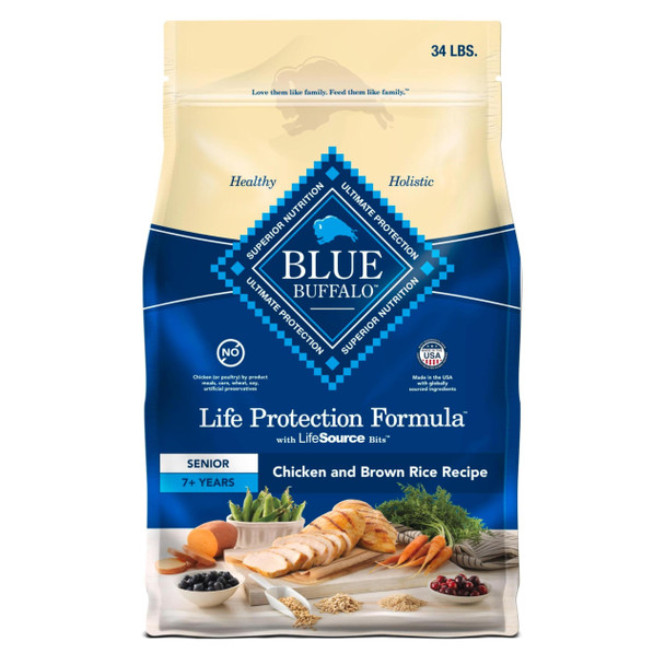 Blue Buffalo Life Protection Formula Senior Dry Dog Food Supports Joint Health And Mobility Made With Natural Ingredients Chicken & Brown Rice Recipe 15-Lb. Bag