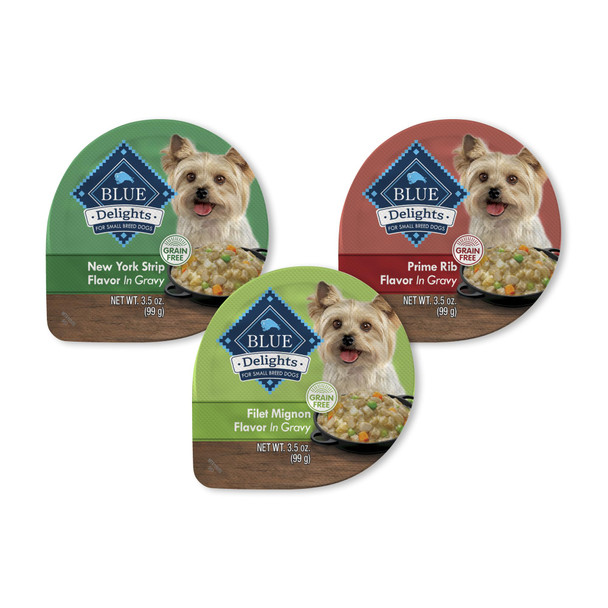Blue Buffalo Delights Small Breed Natural Wet Dog Food Rotisserie Chicken Flavor In Gravy 3.5-Oz Cups 12 Count