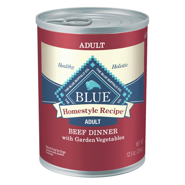 Blue Buffalo Homestyle Recipe Adult Wet Dog Food Made With Natural Ingredients Beef Dinner With Garden Vegetables 12.5-Oz Cans (12 Count)