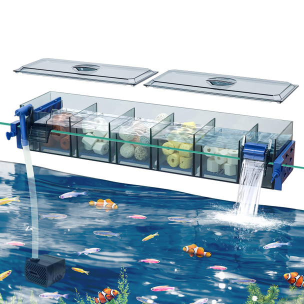 Bluecoco Multi Layer Aquarium Fish Tank Filter With Waterfall Oxygenation Suitable For 5-50 Gallon Fish Tanks Flexible Mounting Dust & Splash Protection