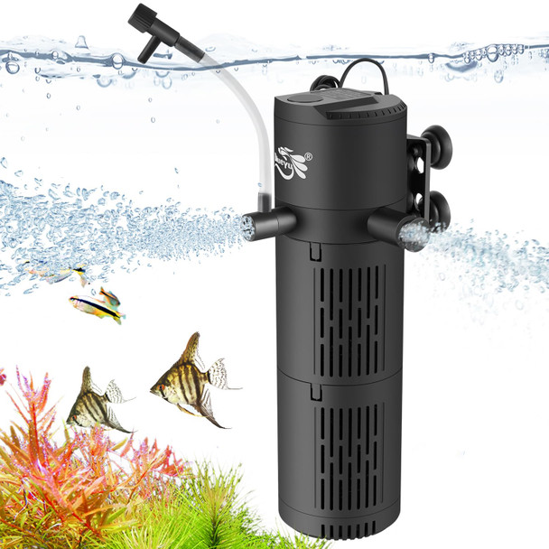 Blueyu Aquarium Filter Fish Tank Filter 4-In-1 For 30-80 Gallon Tanks Submersible Internal Filter With Wave-Maker Oxygenation & Adjustable Air Flow For Freshwater/Saltwater/Turtle Tanks (12W)