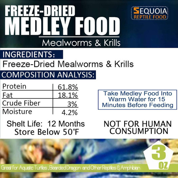 Bnyee Aquatic Turtle Medley Food - Ze Dried Shrimp & Mealworms For Aquatic Turtle Beard Dragon And Other Reptiles & Amphibians