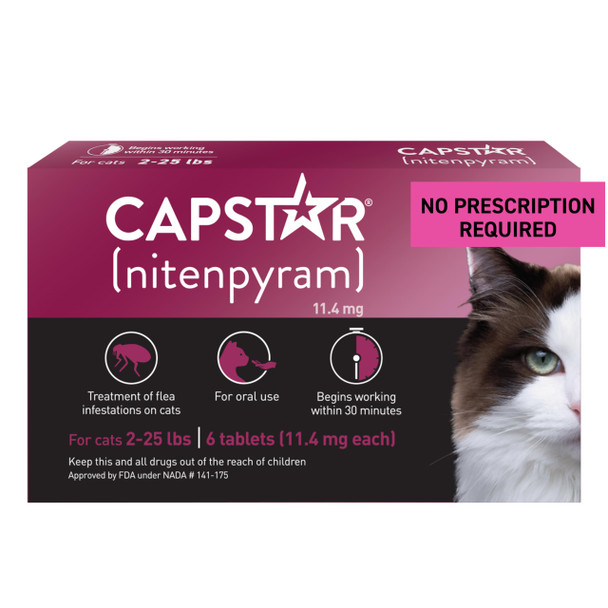 Capstar (Nitenpyram) Cat Flea Treatment Fast-Acting Oral Flea Treatment For Cats 2-25 Lbs Vet-Recommended Medication Tablets Start Killing In 30 Minutes 6 Doses