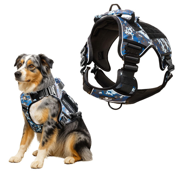 Captain Dog Pink No Pull Harness Vest For Medium Sized Dog With 4 Metal Buckles & Double Stitching Captain Dog - Reflective Pink Camo Heavy Duty Girly Dog Harness Tactical Harness With Poop Bag Holder.