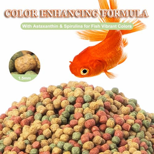 Capucagoldfish Fish Food Floating Pellet - Color Enhancing With Antarctic Krill Spirulina Balanced Diet For Pond Tank Fish Promotes Growth Clear Water 12Oz