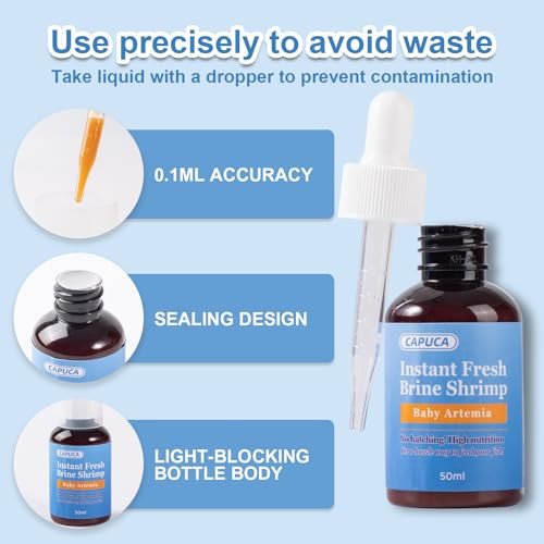 Capuca Instant Baby Brine Shrimp Fish Food - 50Ml No Hatch High Protein Fry Food With Astaxanthin For Small Fish Corals Jellyfish Seahorses & Invertebrates