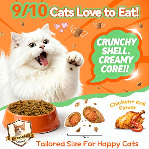 Carmelie Flea And Tick Prevention For Cats 500 Crunchy & Creamy Chews Cat Flea Chewables With Natural Oral Flea Treatment Supplement Cats Skin & Coat Support - All Breeds & Ages - Chicken And Krill Flavor