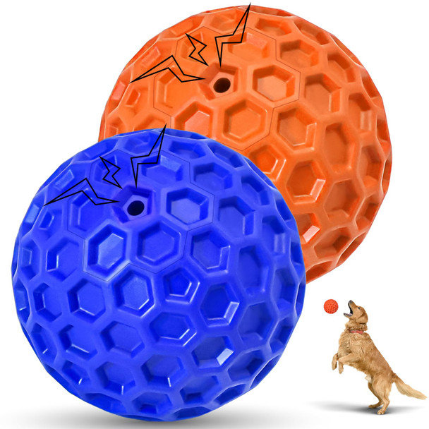 Cheodin 2 Pack Indestructible Squeaky Dog Balls For Aggressive Chewers Interactive Dog Toys For Teething Relieving Anxiety. Chew Toy For Large Medium Breeds Outdoor Rubber Balls.