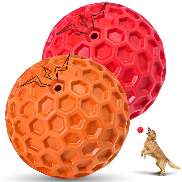 Cheodin 2 Pack Indestructible Squeaky Dog Balls For Aggressive Chewers Interactive Dog Toys For Teething Relieving Anxiety. Chew Toy For Large Medium Breeds Outdoor Rubber Balls.