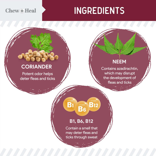 Chew + Heal Labs Chewable Flea And Tick Prevention For Dogs - 180 Delicious Soft Chews For Small And Large Dogs - Gluten Gmo And Corn Made In The Usa