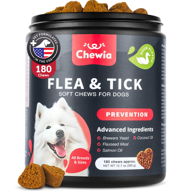 Chewia Dog Flea And Tick Treatment Chews - Flea And Tick Prevention For Dogs - Flea & Tick Chewables - Natural Dog Flea & Tick Control Soft Treats - Flea Chewables For Dogs - Immune Support Supplement