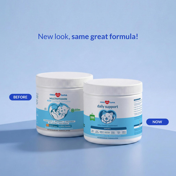Coco And Luna Daily Support Multivitamin For Cats - 4Oz Powder - L-Lysine Taurine And Spirulina For Immune Support And Eye Health - Fish Oil & Vitamins For Skin And Heart Health. (For Cats)