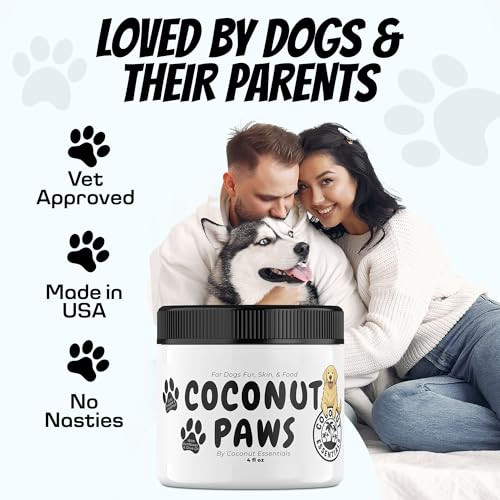 Coconut Essentials Coconut Paws - Dog Skin And Coat Itching Relief Hot Spot Treatment Hair Loss Cracked Paws Elbows Dry Nose W/Organic Coconut Oil Olive & Sunflower Oils Vet Recommended 4Oz
