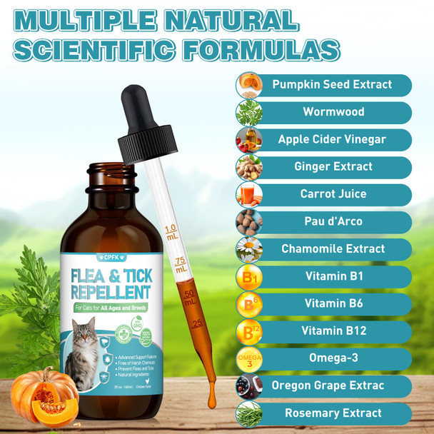 Cpfk Natural Cat Care Drops Cat Health Supplement Drops Skin Itch Relief Shiny Coat With Omega-3 & Chicken Flavor Suitable For All Breeds Of Cats 2 Fl Oz 2 Pack