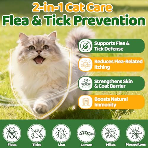 Cudory Flea And Tick Prevention For Cats 500 Cat Flea Treatment With Probiotics Chewables Crunchy & Creamy Treats Natural Oral Flea Supplement With Skin & Coat Digestive Support - Chicken Krill Flavor
