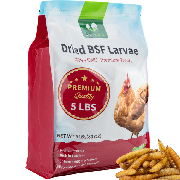 De Avila 5Lb Dried Black Soldier Fly Larvae For Chickens Bulk Non Gmo 86X High Calcium Grubs Than Meal Worms For Laying Hens100% Natural Bsf Larvae For Chicken Worms Wild Bird Treats Protein Chickens Feed
